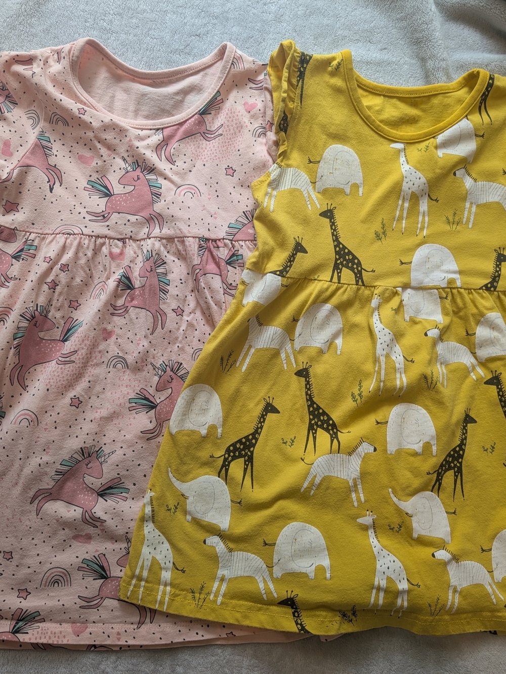 Girls Unicorn and Safari Print Dresses - Pink & Mustard